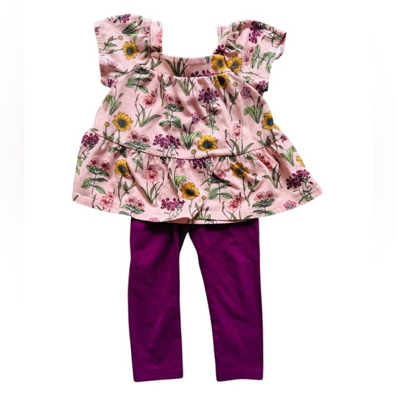 Toddler Girl Floral Outfit set floral short sleeve top and leggings– Size 2T - Picture 1 of 10